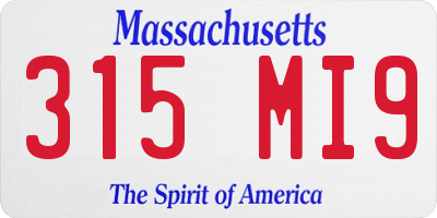 MA license plate 315MI9
