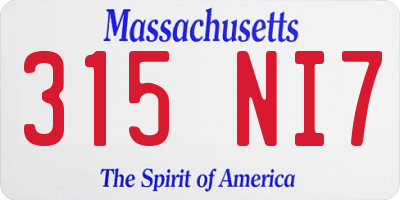 MA license plate 315NI7