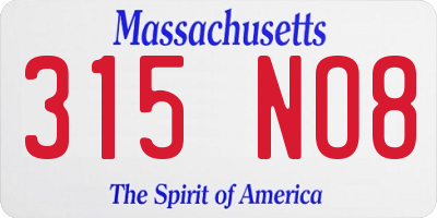 MA license plate 315NO8