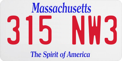MA license plate 315NW3