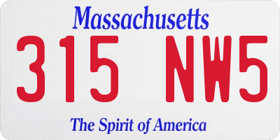 MA license plate 315NW5