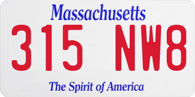 MA license plate 315NW8