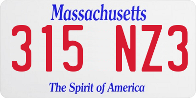 MA license plate 315NZ3