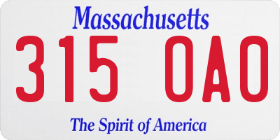 MA license plate 315OA0