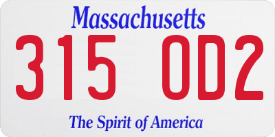 MA license plate 315OD2
