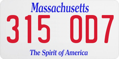 MA license plate 315OD7