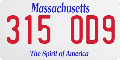 MA license plate 315OD9