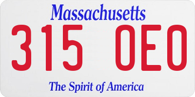 MA license plate 315OE0