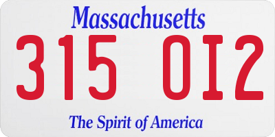 MA license plate 315OI2