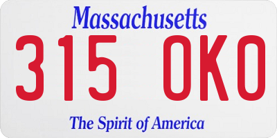 MA license plate 315OK0