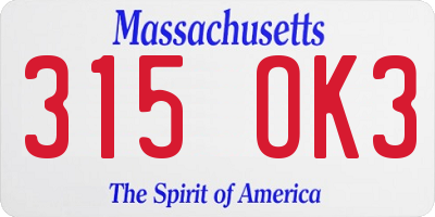 MA license plate 315OK3