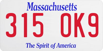 MA license plate 315OK9
