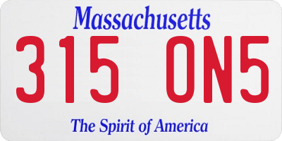 MA license plate 315ON5