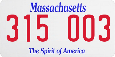 MA license plate 315OO3