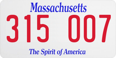 MA license plate 315OO7