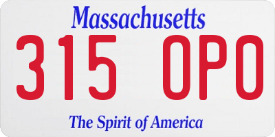 MA license plate 315OP0