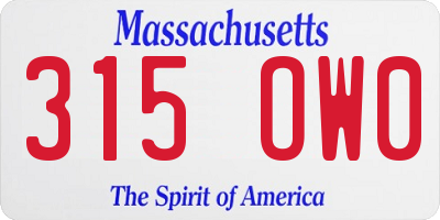 MA license plate 315OW0