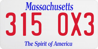 MA license plate 315OX3