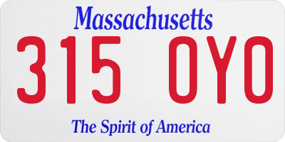 MA license plate 315OY0