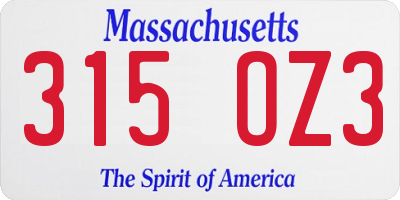 MA license plate 315OZ3