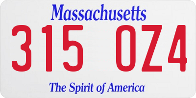 MA license plate 315OZ4