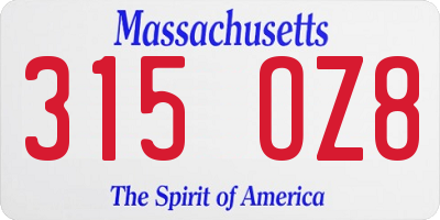 MA license plate 315OZ8