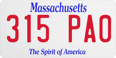 MA license plate 315PA0