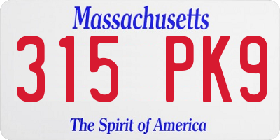 MA license plate 315PK9