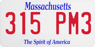 MA license plate 315PM3