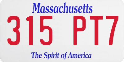 MA license plate 315PT7