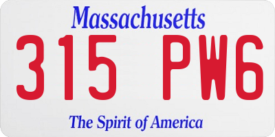 MA license plate 315PW6