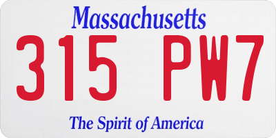 MA license plate 315PW7