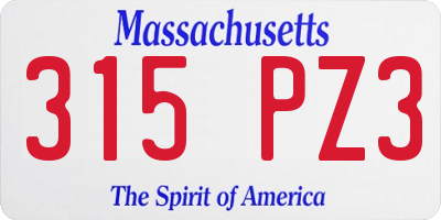 MA license plate 315PZ3