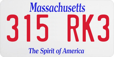 MA license plate 315RK3
