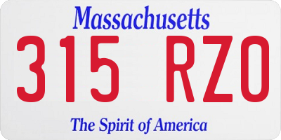 MA license plate 315RZ0