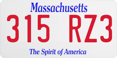 MA license plate 315RZ3