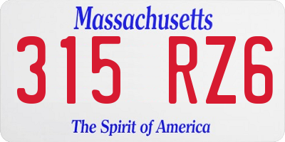 MA license plate 315RZ6