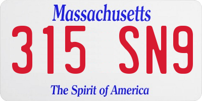 MA license plate 315SN9