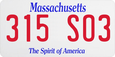 MA license plate 315SO3