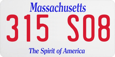 MA license plate 315SO8