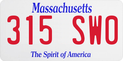 MA license plate 315SW0