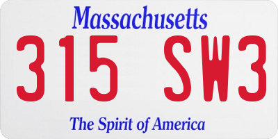 MA license plate 315SW3