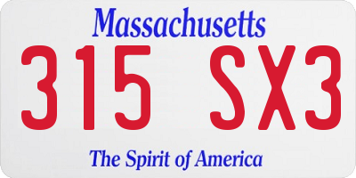 MA license plate 315SX3