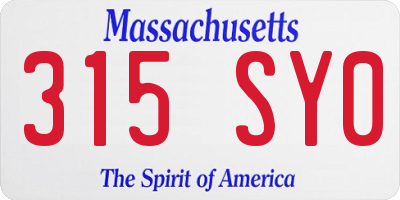 MA license plate 315SY0