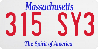 MA license plate 315SY3