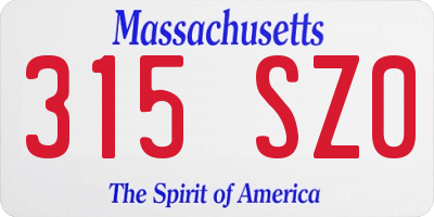 MA license plate 315SZ0