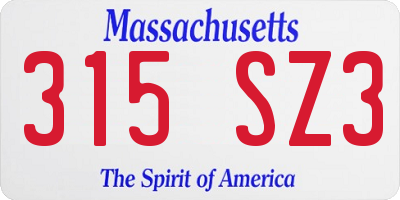 MA license plate 315SZ3