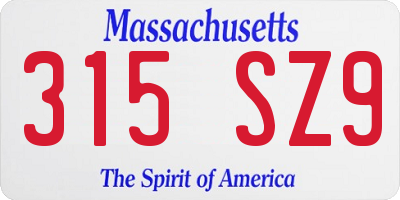 MA license plate 315SZ9