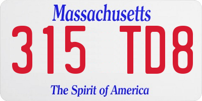 MA license plate 315TD8