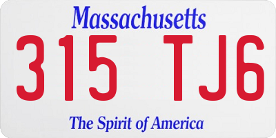 MA license plate 315TJ6